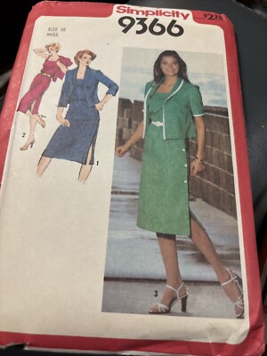 Simplicity 9366 Dress w Side Slit and Jacket Misses Size 10 Sewing Pattern