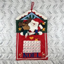 VTG Advent Calendar Large Felt Santa Countdown Christmas Wall Hanging 29 x18 Red