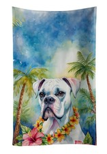 Caroline's Treasures White Boxer Luau Kitchen Towel DAC6386KTWL