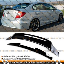 For 12-15 Honda Civic Sedan Gloss Black R Style Rear Trunk Roof Spoiler Wing For 12-15 Honda Civic Sedan Gloss Black R Style Rear Trunk Roof Spoiler Wing