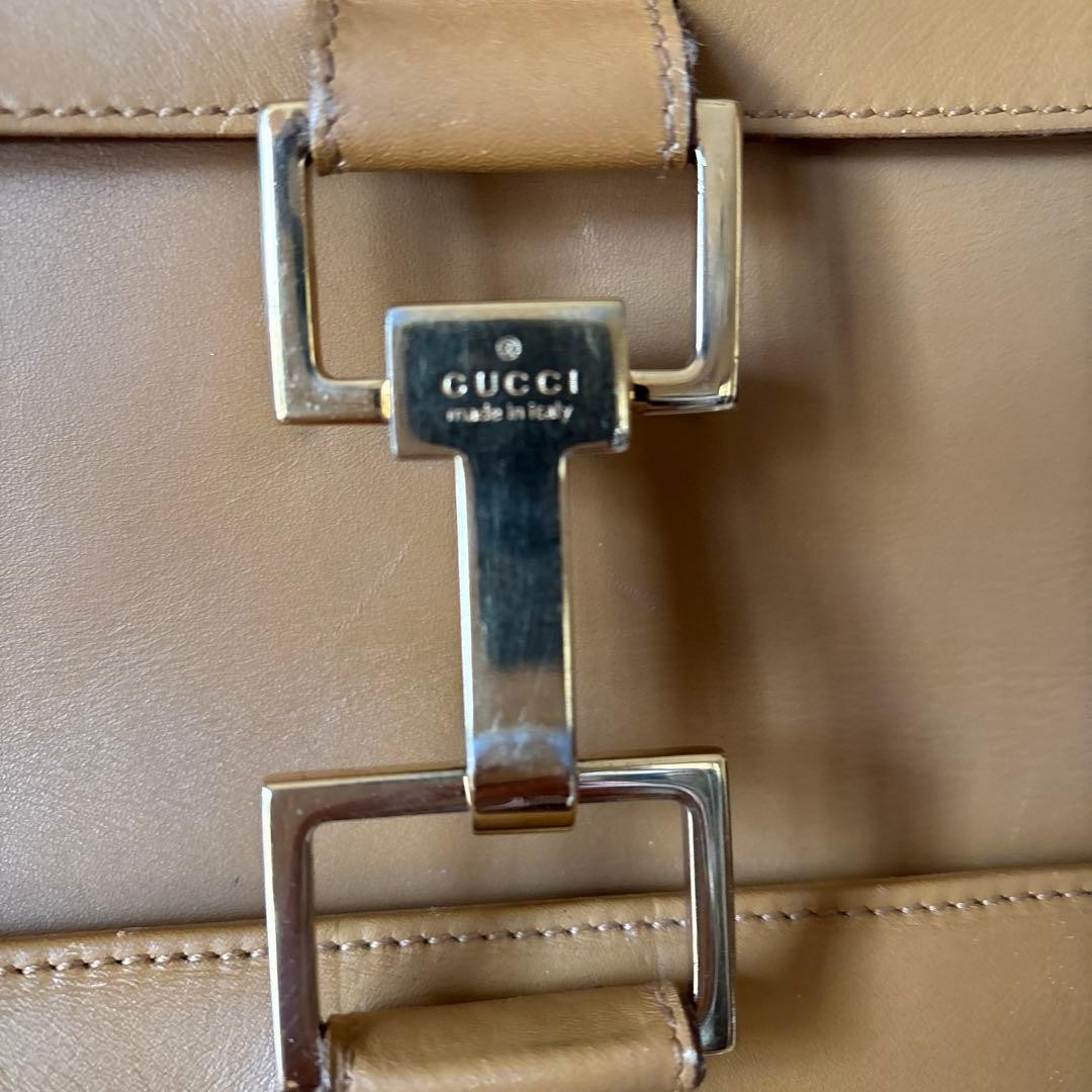 GUCCI Solid Rectangle Tote Hand Bag Leather Beige… - image 2