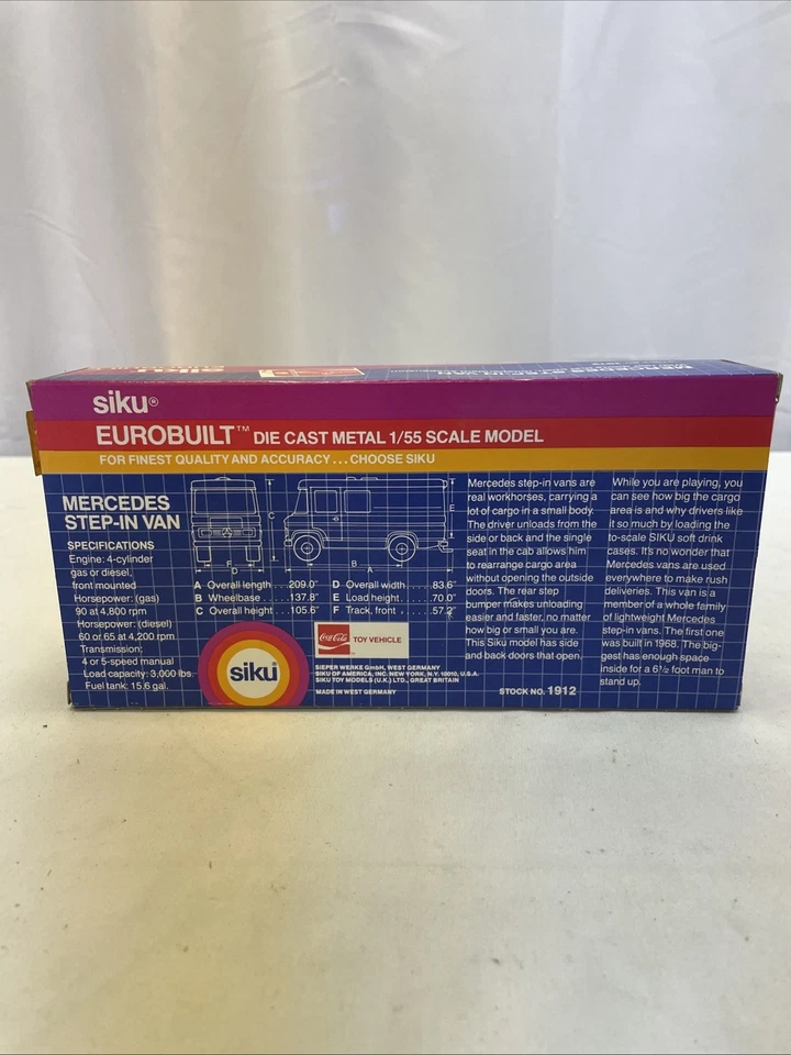 1/55 SIKU Eurobuilt Mercedes Step-In Van Coca-Cola #1912 Diecast Coke New In Box - Image 3 of 4