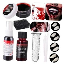 ,4 Pairs Vampire Fangs Costume 4 Size Fake Vampire Blood and Fangs Makeup Kit