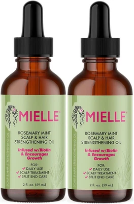 2 x 59ml Mielle Organics Rosemary Mint Scalp & Hair Strengthening Oil with Bioti