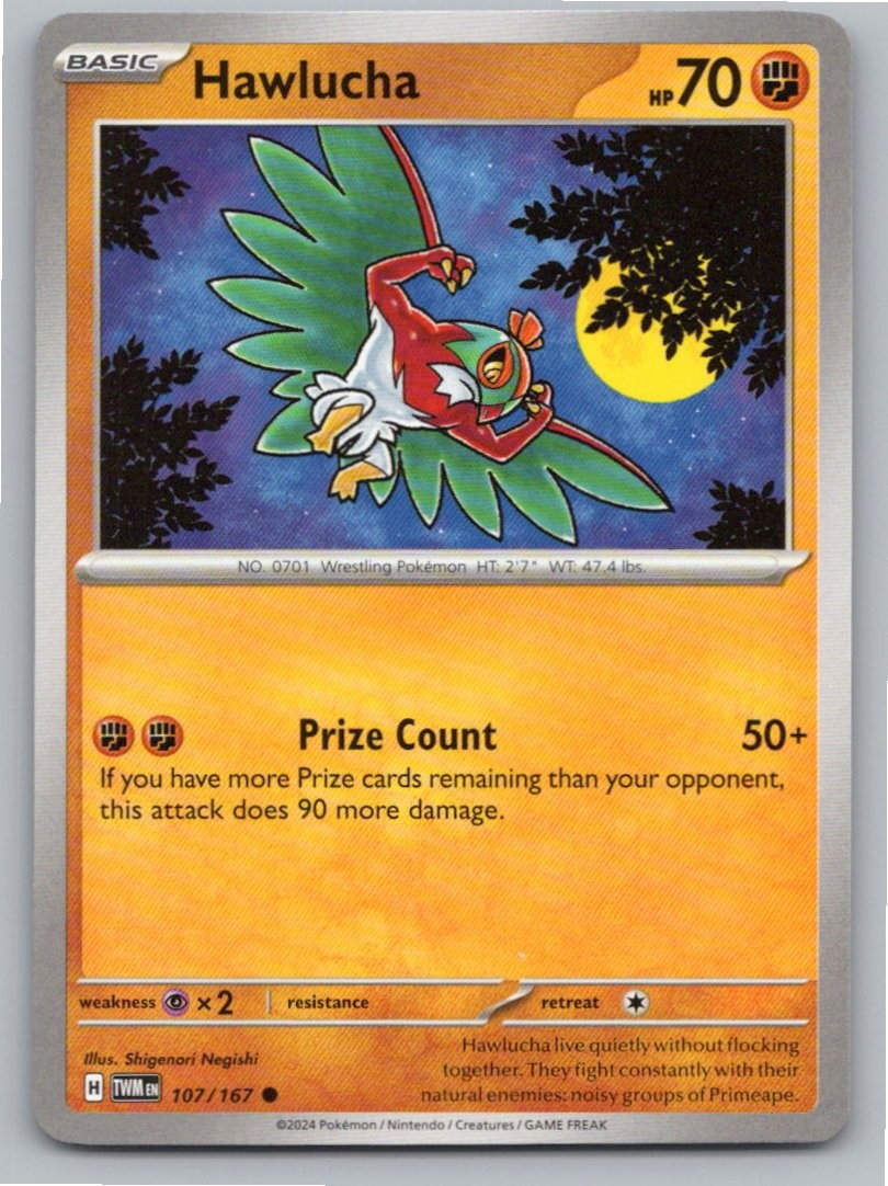 2024 POKEMON HAWLUCHA TWILIGHT MASQUERADE 107/167 COMMON NM A41698 FREE S&H