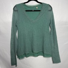 Anthropologie Knitted  Knotted Women Green Knit Layered Sweater Size S V Neck