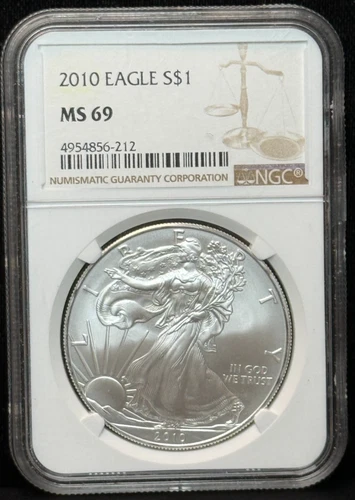 NGC MS69 2010 American Silver Eagle One Dollar Silver Coin -212