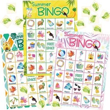 Fancy Land Summer Bingo Game for Kids 24 Players Medium, Green, Blue, Yellow