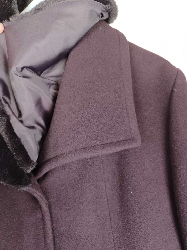 First Avenue Womens Long Coat UK 14 Purple Fur Trim Virgin Wool Cashmere Blend — 第 3/4 张图片