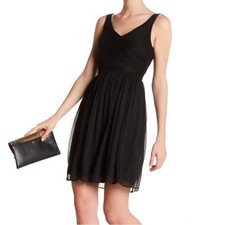 J. Crew Black 100% Silk Surplice Skater Cocktail Party Dress Size 14 TALL