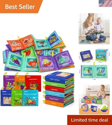 6-Pack Soft Cloth Crinkle Books for Infants - Non-Toxic, Washable Learning