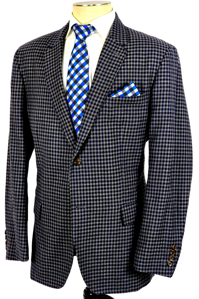 Tasso Elba Wool & Cotton Sport Coat Winter Flannel Gray Gingham Check XL 46-48 - Image 4 of 4