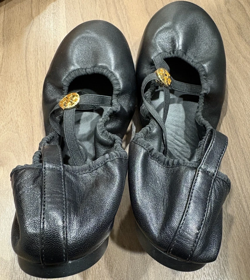 Кожаные балетки Minnie Tory Burch модель Mary Jane дорожные черные - Изображение 4 из 4