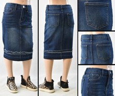 Little Girls Stretch Denim Skirt Calf length dark indigo wash 5pocket RK-79274