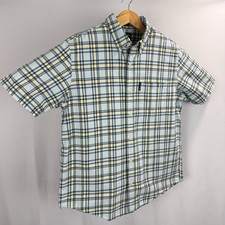 ABERCROMBIE FITCH Button-Down Shirt Men Large Fitted Blue Plaid 100 Cotton SS
