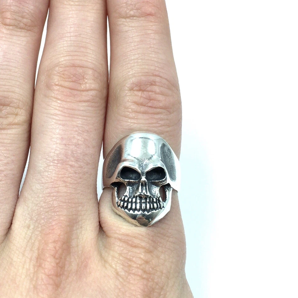 Anello teschio argento 925 teschio gotico massiccio uomo gioielli rocker... - Immagine 2 di 4