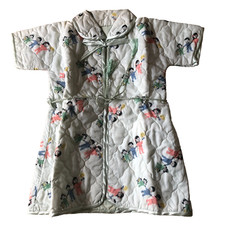 Vintage Quilted Baby's Kimona Style Robe Pastel Colored Print of Children