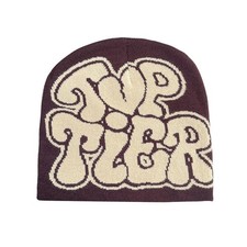 MILLEVIBE Y2K Beanie Top Tier Letter Print-Winter One Size, Brown Beige