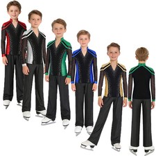 Kids Boys Dancewear Gymnastics Outfits Performance Costume With Elastic V-Neck