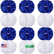Hoteam 12 Pack Cheerleading Pom Poms 14 Inch Blue Matte White with Baton Handle