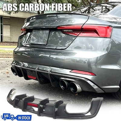For Audi A5 B9 Sline S5 2017-19 ABS Carbon Fiber Rear Bumper Lip Diffuser W/LED