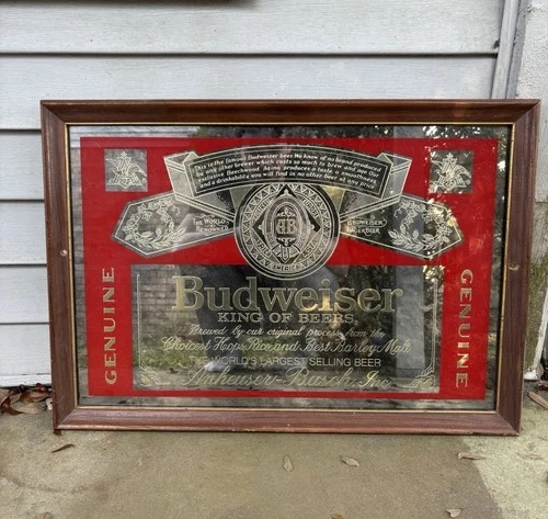 Vintage 1987 Budweiser Lager Beer Anheuser Busch Mirror Bar Sign  26" x 18"