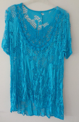 Al Paradise  Strick Tunika Gr. M   Blau Kurz Arm Baumwolle