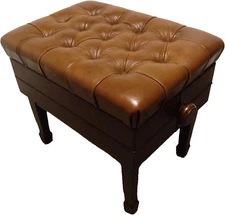 GENUINE LEATHER  ADJUSTABLE PIANO BENCH/STOOL- WALNUT SATIN OPENED ITEM