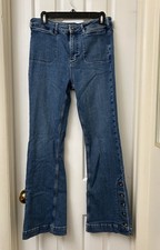 Pilcro and the Letterpress Jeans Womens 29 Blue Flare Button Hem Anthropologie