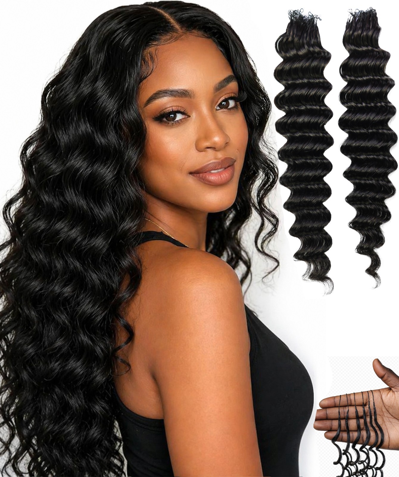 Extensiones de cabello de ganchillo humano de onda profunda - 40,45,50 g de pluma sin nudos