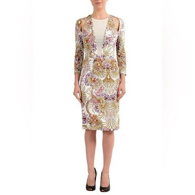 Just Cavalli Faux V Neck Illusion Knee Length Floral Printed Sheath Dress 36