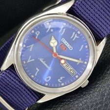 VINTAGE SEIKO 5 AUTOMATIC 6309A JAPAN MENS ARABIC BLUE DIAL WATCH a701550-1