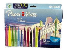 New Paper Mate Flair 12 Felt Tip Pens - 9 Medium Point 0.7mm, 3 Dual Brush