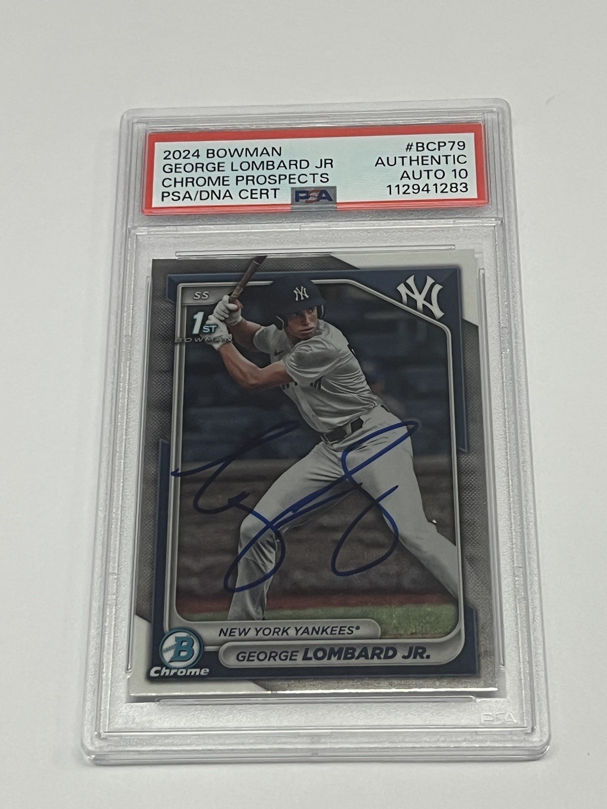 2024 Bowman Chrome Prospects George Lombard Jr Chrome Auto 1st PSA 10 Auto