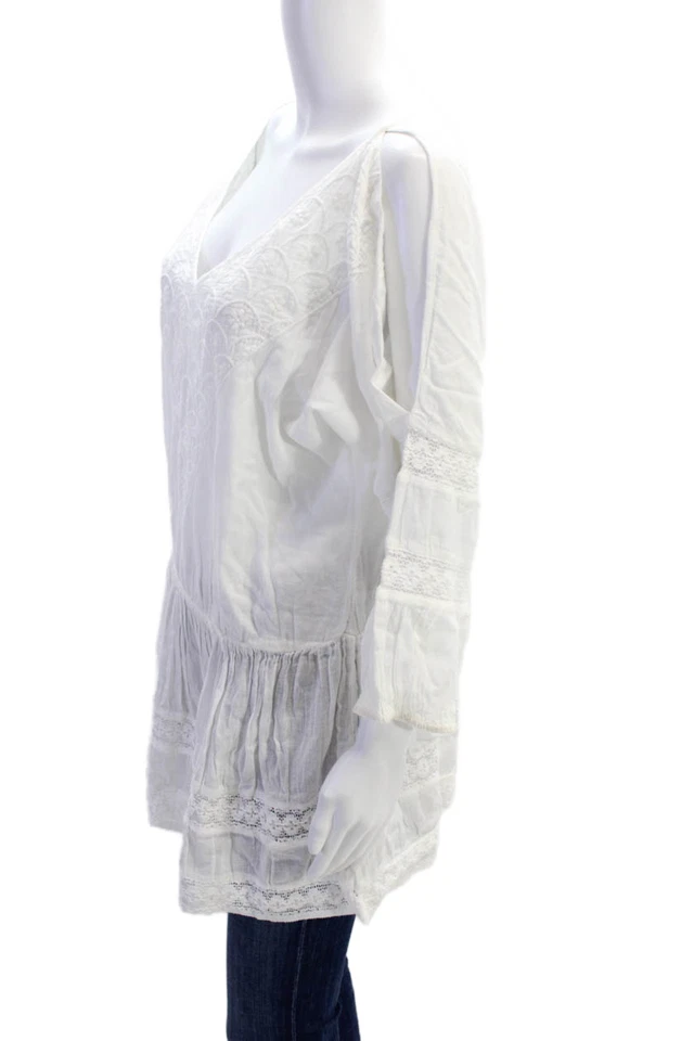 Vestido Samson Mujer Bordado Cuello en V Línea A Blanco Algodón Talla Grande Foto 2 de 4