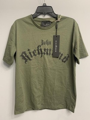 NWT John Richmond T-Shirt Khaki Green Gothic Religion Rock Men Size S EU 46 Y2K