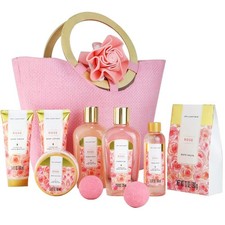 Valentine Spa Gift Set, Bath Gift Set for Women, 10 Pcs Rose Bath Set, Pink