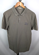 BURBERRY BRIT Polo Sz M Big Knight Logo Pique Knit Cotton Olive Gray