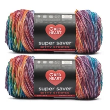 Red Heart Bitty Stripes Yarn 100 Acrylic for Knitting Crocheting 10 oz 471m