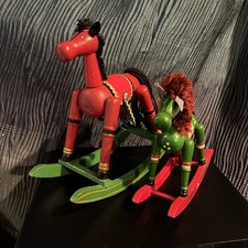 VTG Set Of Two Handmade Wooden Rocking Horses