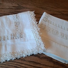 Vintage Drawn Thread Tablecloths Square Ivory Lot of 2
