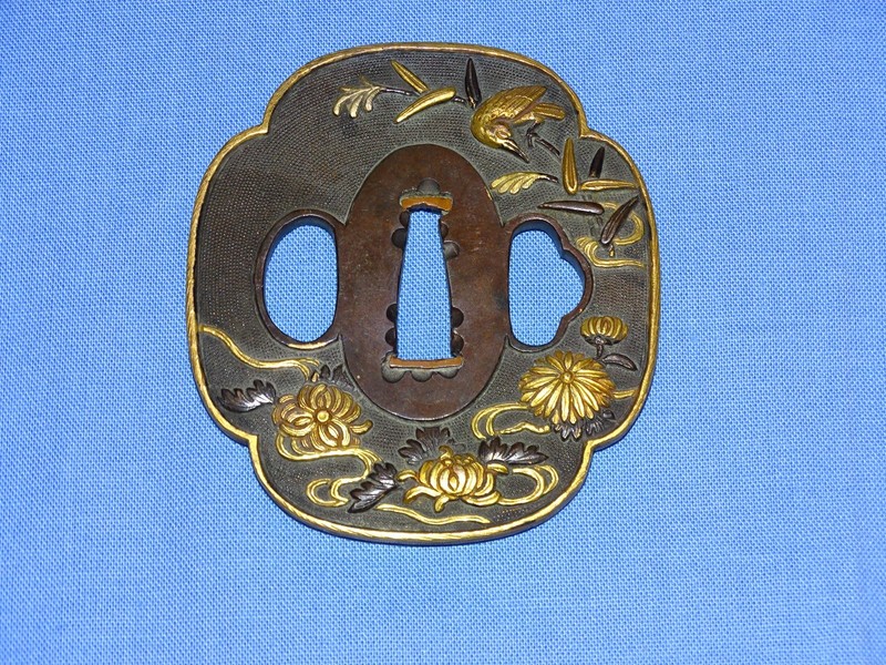 Japanese Samurai Sword Guard TSUBA, Soft Metal, Shakudo Nanako (#27)