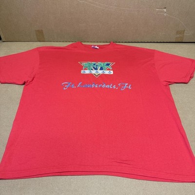 Vintage Hanes Shirt Mens 2XL Red Ft Lauderdale FL Palm Trees Embroidered 90s