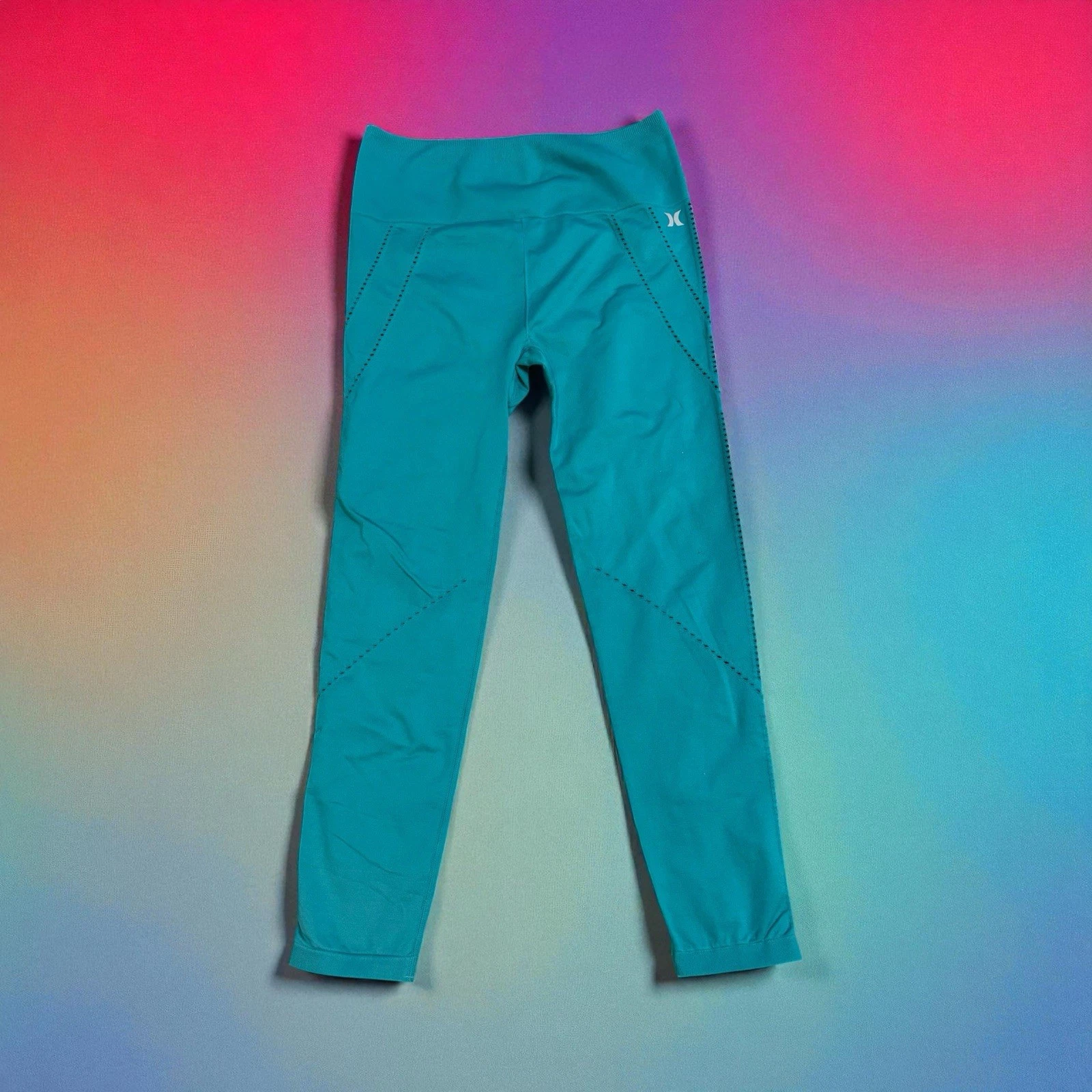 Hurley H20 Dri Leggings Aqua Green Blue Size M Active Wear Cut Out Sexy Design