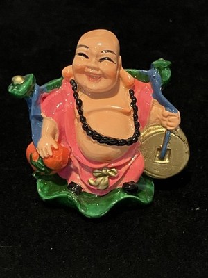 2  Traveling Laughing Buddha Painted Figurine