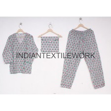 Indian Hand Block Printed Cotton Pajama Set Flower Design Sleepwear Indian Dress