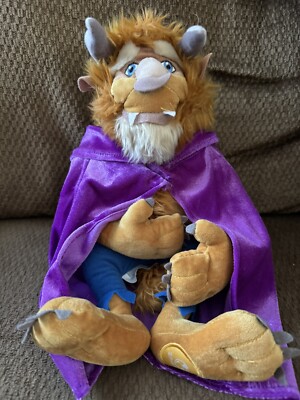 Disney Store Beauty and the Beast Stuffed Plush The Beast Purple Cloak Cape 14''