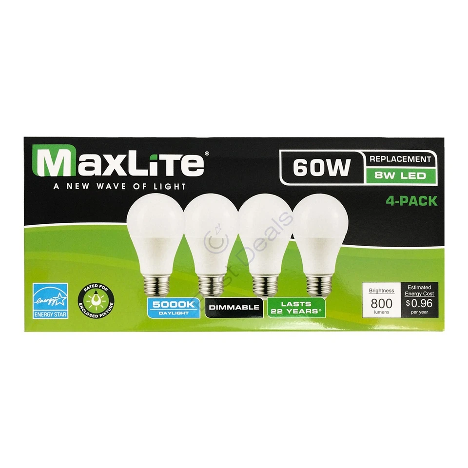 96 Pack Maxlite Dimmable LED 8W Daylight Light Bulb A19 60W replacement 5000K - Image 2 of 4