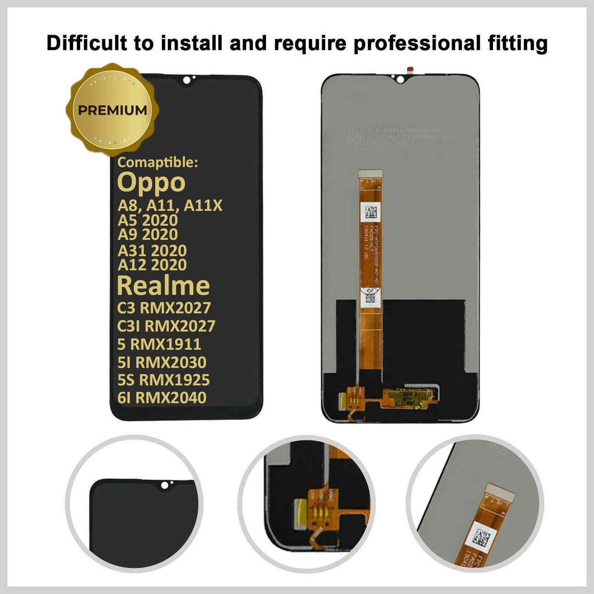 Écran LCD + Tactile Oppo A5 2020 / A9 2020 - Noir, Qualité Premium, Neuf