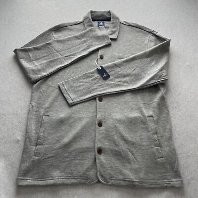 Johnnie O Sweater Mens Large L Grey Tudor Knit Jacket Shirt Button Up Collar